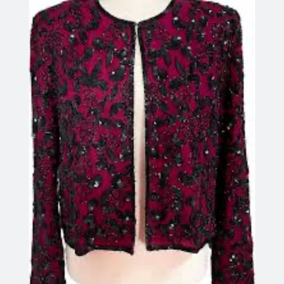 Vantage burgundy slik beaded jacket size small - Picture 1 of 5
